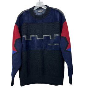 VTG Torras 100% virgin wool knit and leather men's pullover sweater size 42 / M